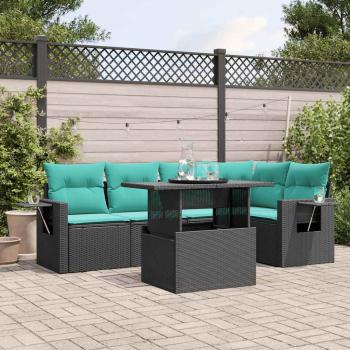 ARDEBO.de - 6-teiliges Gartensofa-Set mit Kissen, schwarzes Polyrattan