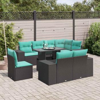 ARDEBO.de - 9-teiliges Gartensofa-Set mit Kissen, schwarzes Polyrattan