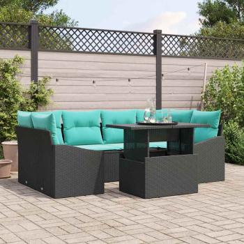 ARDEBO.de - Gartensofa-set mit Kissen 7 pcs Schwarz und Blau Poly Rattan