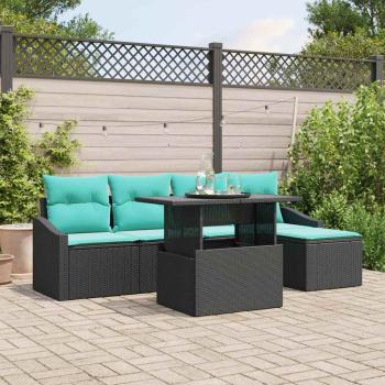 ARDEBO.de - Gartensofa-set mit Kissen 6 pcs Schwarz und Blau Poly-Rattan