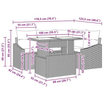 Garten-Sofa-Set mit Kissen mit Speicher 5 pcs Schwarz und blau