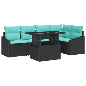 Gartensofa-set mit Kissen 6 pcs Schwarz und Blau Poly-Rattan
