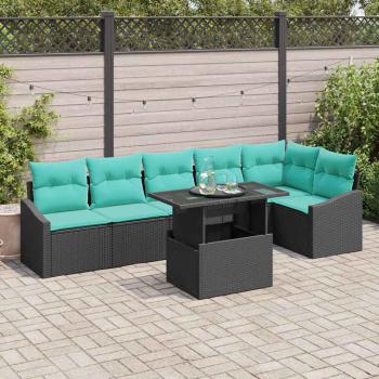 ARDEBO.de - Garten-Sofa-Set mit Kissen mit Speicher 7 pcs Schwarz und blau