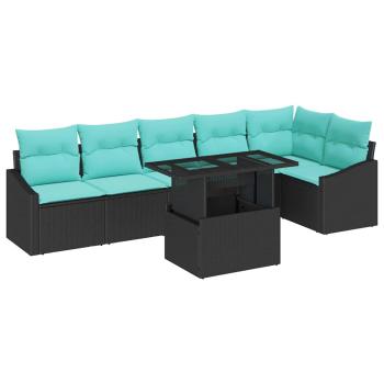 Garten-Sofa-Set mit Kissen mit Speicher 7 pcs Schwarz und blau