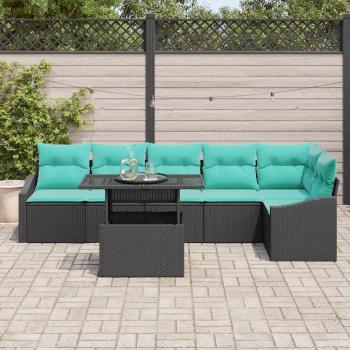 Garten-Sofa-Set mit Kissen mit Speicher 7 pcs Schwarz und blau