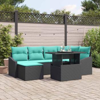 ARDEBO.de - Sofa Set 7 Stk. Schwarz und Blau Poly Rattan
