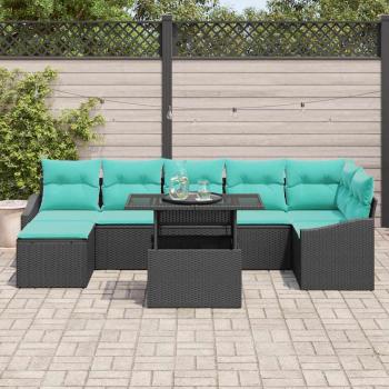 Gartensofa-set mit Kissen 8 pcs Schwarz und Blau Poly-Rattan