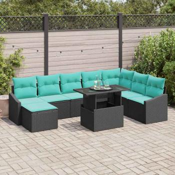 ARDEBO.de - Sofa Set mit Kissen 9 pcs Schwarz und Blau Poly-Rattan