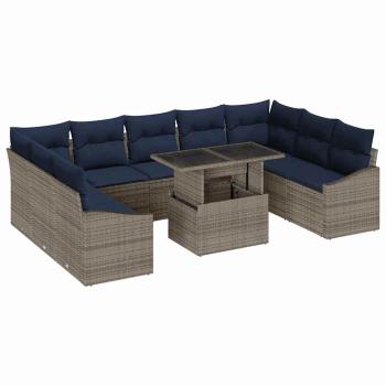 Sofa Set 10 stk. 9-Sitzanzahl Schwarz und Blau Poly-Rattan