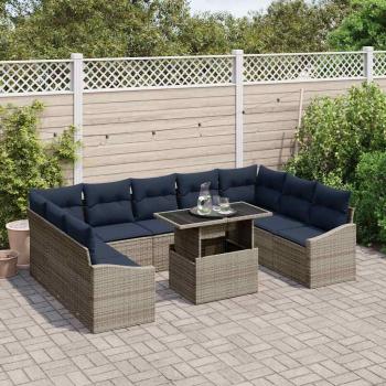 Sofa Set 10 stk. 9-Sitzanzahl Schwarz und Blau Poly-Rattan