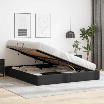 Aufbewahrungsbett mit Speicher Schwarz 193 x 203 cm Kunstleder
