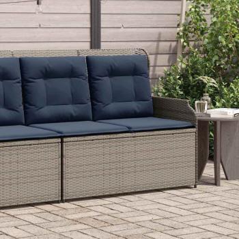 Gartenbank mit Kissen Grau und Marineblau Poly-Rattan