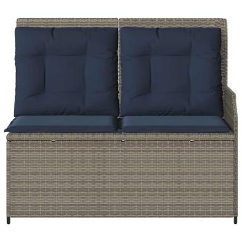 Gartenbank mit Kissen Grau und Marineblau Poly-Rattan