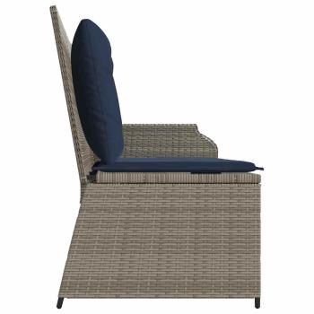 Gartenbank mit Kissen Grau und Marineblau Poly-Rattan