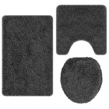 Anti-Rutsch Badematten-Set 3 stk. Dunkelgrau 50 x 80 cm PP