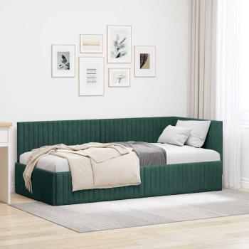 ARDEBO.de - Eckbettgestell mit Kopfteil Dunkelgrün 90 cm x 200 cm Samt