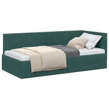Eckbettgestell mit Kopfteil Dunkelgrün 90 cm x 200 cm Samt