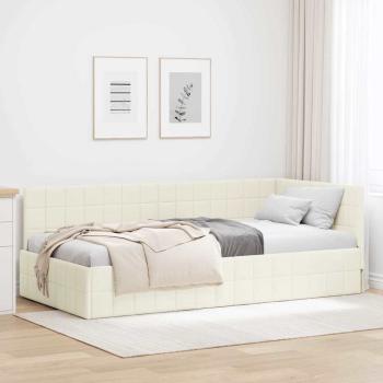 ARDEBO.de - Eckbettgestell mit Kopfteil Creme 90 cm x 190 cm Samt