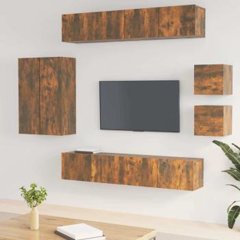 ARDEBO.de - 8-tlg. TV-Schrank-Set Räuchereiche Holzwerkstoff