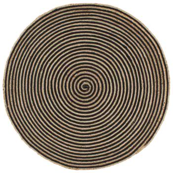 ARDEBO.de - Teppich Handgefertigt Jute mit Spiralen-Design Schwarz 90 cm