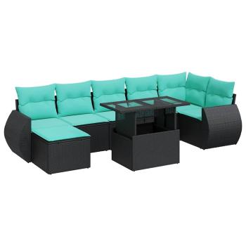 8-tlg. Garten-Sofagarnitur mit Kissen Schwarz Poly Rattan
