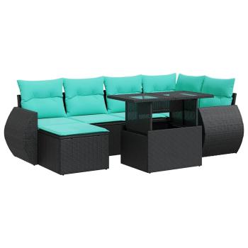 7-tlg. Garten-Sofagarnitur mit Kissen Schwarz Poly Rattan