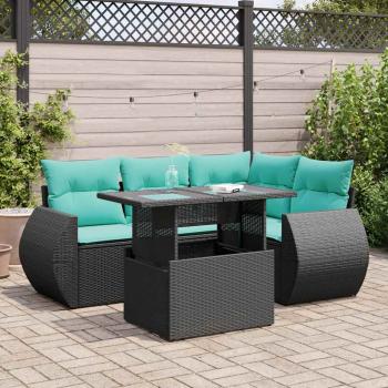 ARDEBO.de - 5tlg. Garten-Sofagarnitur mit Kissen Schwarz Poly Rattan Akazie
