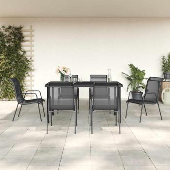 ARDEBO.de - 7-tlg. Garten-Essgruppe Schwarz Stahl und Textilene
