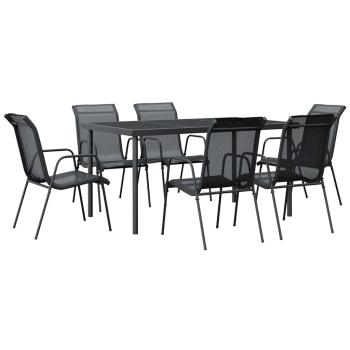 7-tlg. Garten-Essgruppe Schwarz Stahl und Textilene
