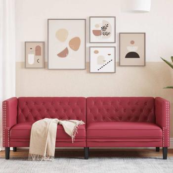 ARDEBO.de - Chesterfield-Sofa 3-Sitzer Weinrot Kunstleder