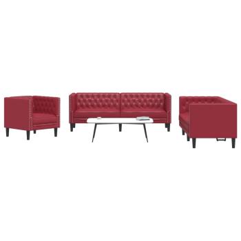 ARDEBO.de - 3-tlg. Chesterfield-Sofa-Set Weinrot Kunstleder