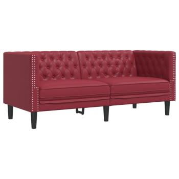 3-tlg. Chesterfield-Sofa-Set Weinrot Kunstleder