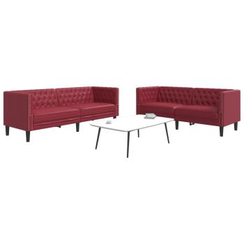 ARDEBO.de - 2-tlg. Chesterfield-Sofa-Set Weinrot Kunstleder