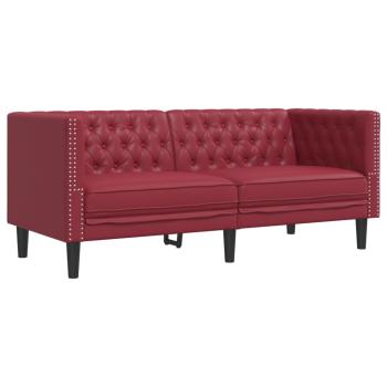 2-tlg. Chesterfield-Sofa-Set Weinrot Kunstleder