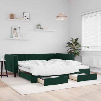 ARDEBO.de - Tagesbett Ausziehbar mit Schubladen Dunkelgrün 100x200 cm Samt