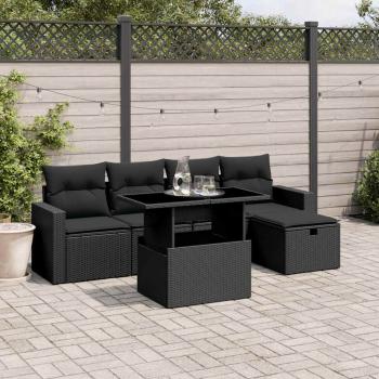 ARDEBO.de - 6-tlg. Garten-Sofagarnitur mit Kissen Schwarz Poly Rattan