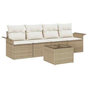 Sofa Set 5 stk. Beige Poly-Rattan