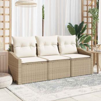 ARDEBO.de - Sofa Set mit Kissen 3 pcs Beige Poly Rattan