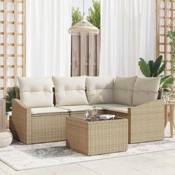 ARDEBO.de - Sofa Set mit Kissen 5 pcs Beige Poly Rattan