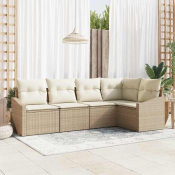 ARDEBO.de - Sofa Set 5 stk. Beige [Synthetisch]: Poly Rattan