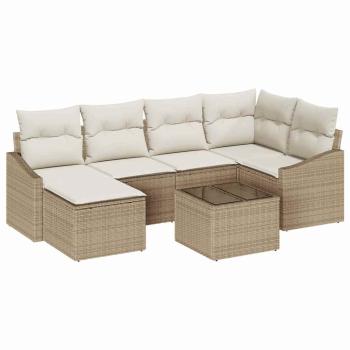 Sofa Set mit Kissen 7 pcs Beige Poly Rattan