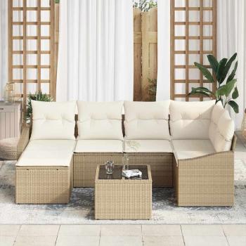 Sofa Set mit Kissen 7 pcs Beige Poly Rattan