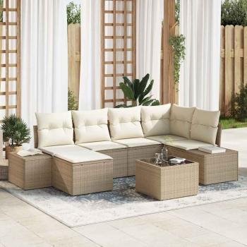 ARDEBO.de - Gartensofa-set mit Kissen 7 pcs Beige und Creme Poly-Rattan