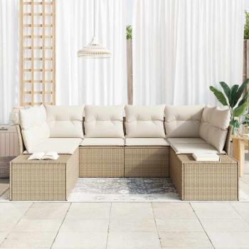 Gartensofa-set mit Kissen 6 pcs Beige Poly-Rattan