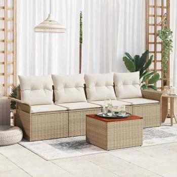 ARDEBO.de - Gartensofa-set 5 stk. Beige Poly-Rattan