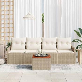Gartensofa-set mit Kissen 5 pcs Beige Poly-Rattan