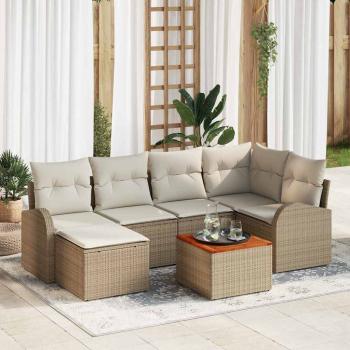 ARDEBO.de - Gartensofa-set mit Kissen 7 pcs Beige Poly-Rattan