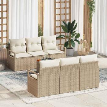 ARDEBO.de - Gartensofa-set mit Kissen 7 pcs Beige Poly-Rattan