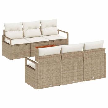 Gartensofa-set mit Kissen 7 pcs Beige Poly-Rattan