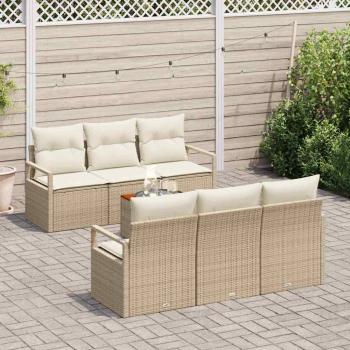 Gartensofa-set mit Kissen 7 pcs Beige Poly-Rattan